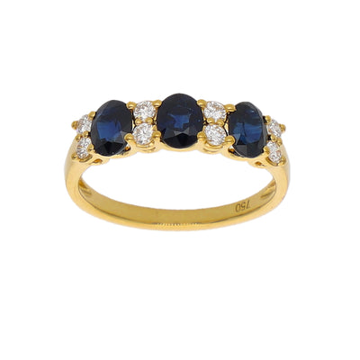 Anillo Oro Amarillo Zafiro Azul y Brillantes AN-14081