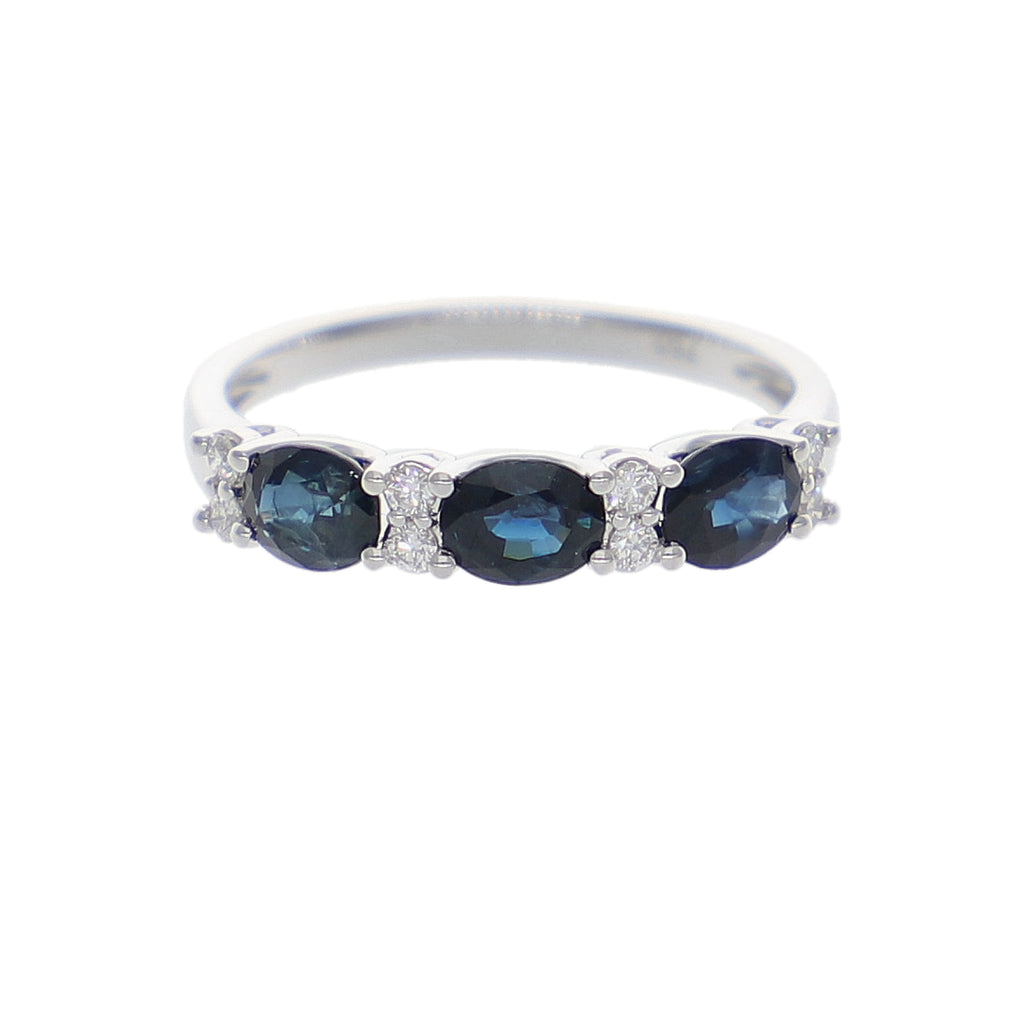 Anillo Oro Blanco Zafiro Azul y Brillantes AN-14082