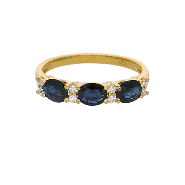 Anillo Oro Amarillo Zafiro Azul y Brillantes AN-14083