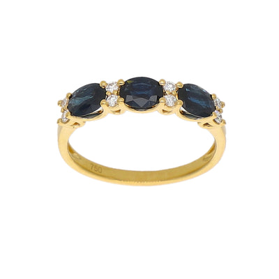 Anillo Oro Amarillo Zafiro Azul y Brillantes AN-14083
