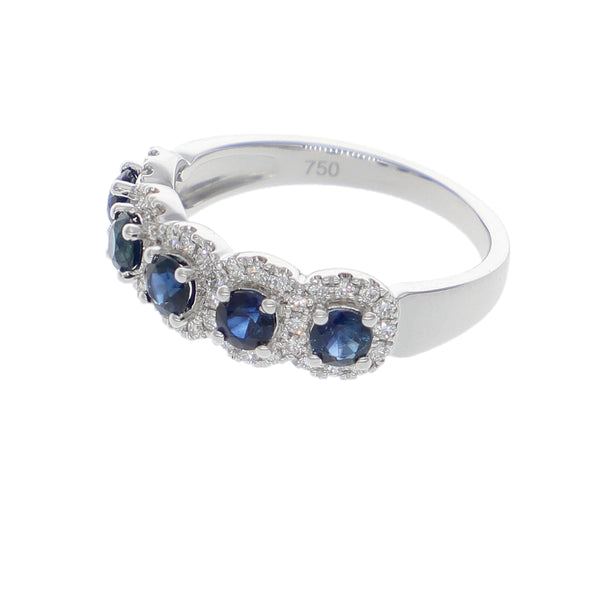 Anillo Oro Blanco Zafiro Azul y Brillantes AN-14084
