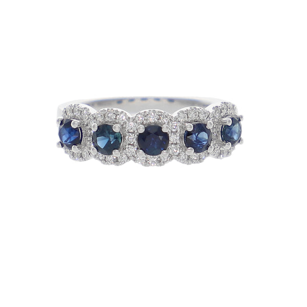 Anillo Oro Blanco Zafiro Azul y Brillantes AN-14084