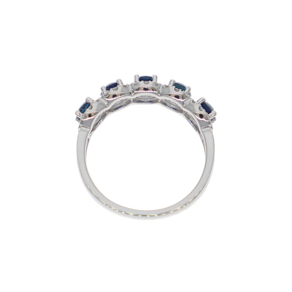Anillo Oro Blanco Zafiro Azul y Brillantes AN-14084