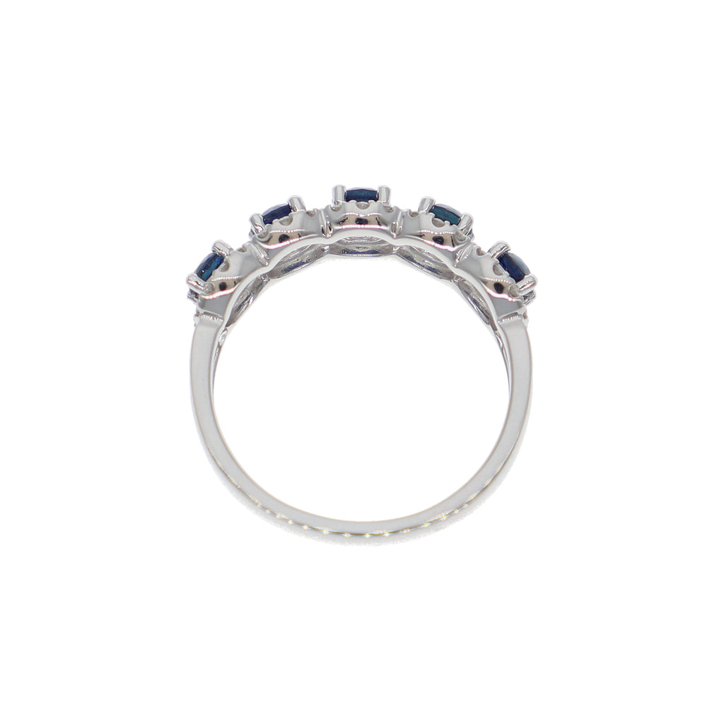 Anillo Oro Blanco Zafiro Azul y Brillantes AN-14084