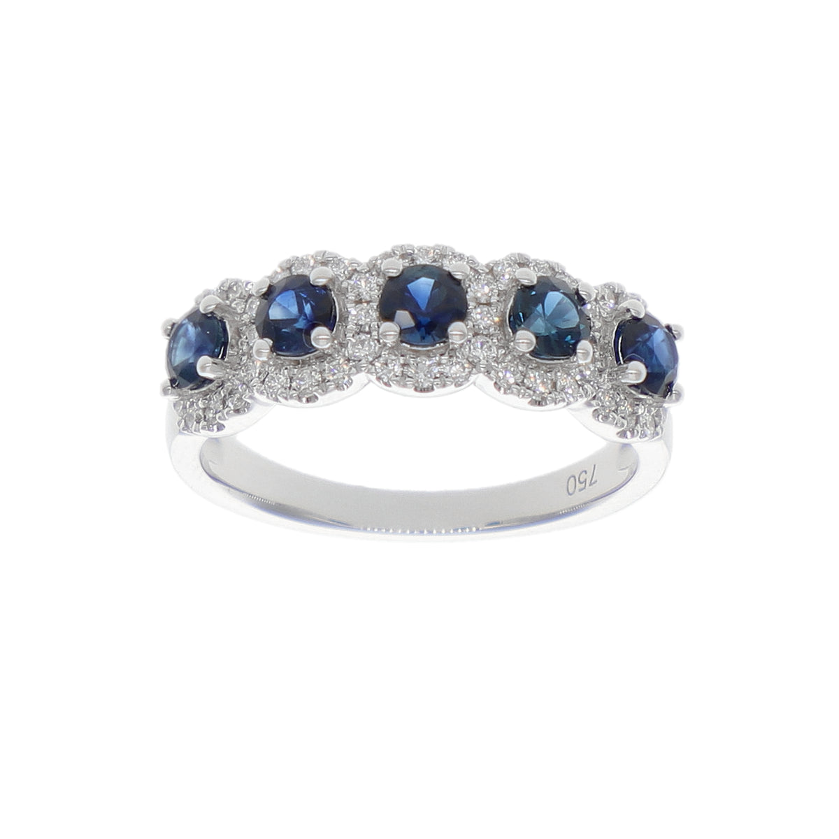 Anillo Oro Blanco Zafiro Azul y Brillantes AN-14084
