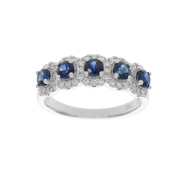 Anillo Oro Blanco Zafiro Azul y Brillantes AN-14084