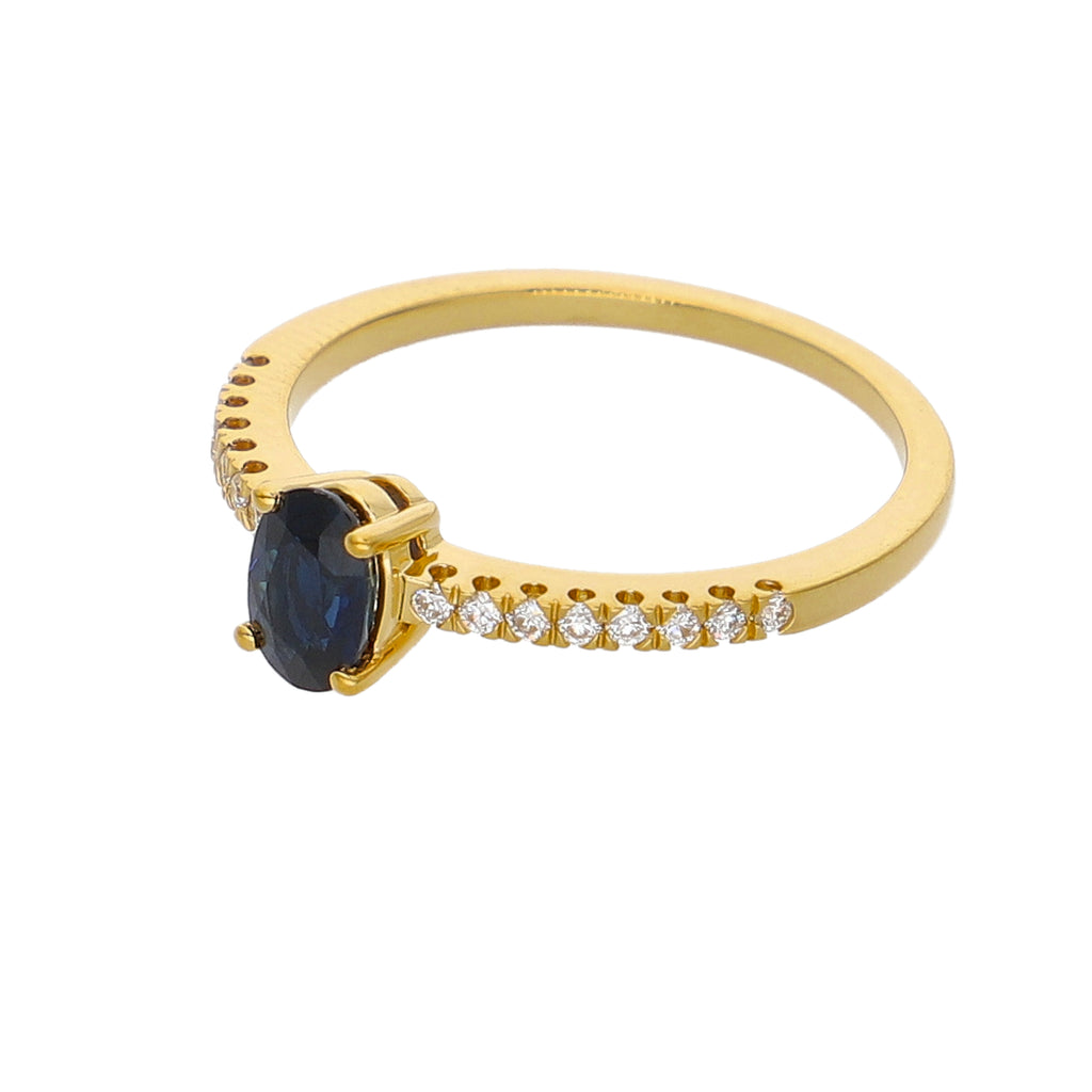 Anillo Oro Amarillo Zafiro Azul y Brillantes AN-14085