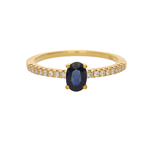 Anillo Oro Amarillo Zafiro Azul y Brillantes AN-14085