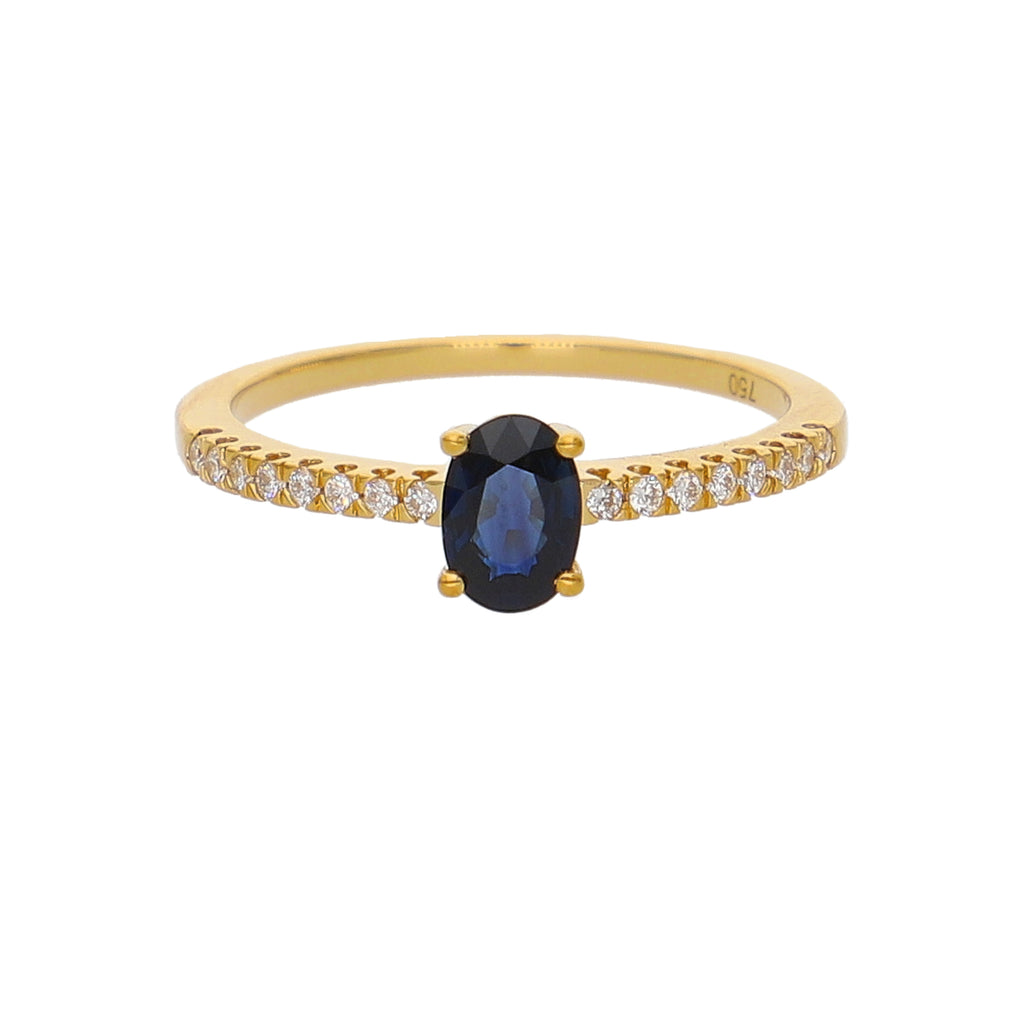 Anillo Oro Amarillo Zafiro Azul y Brillantes AN-14085