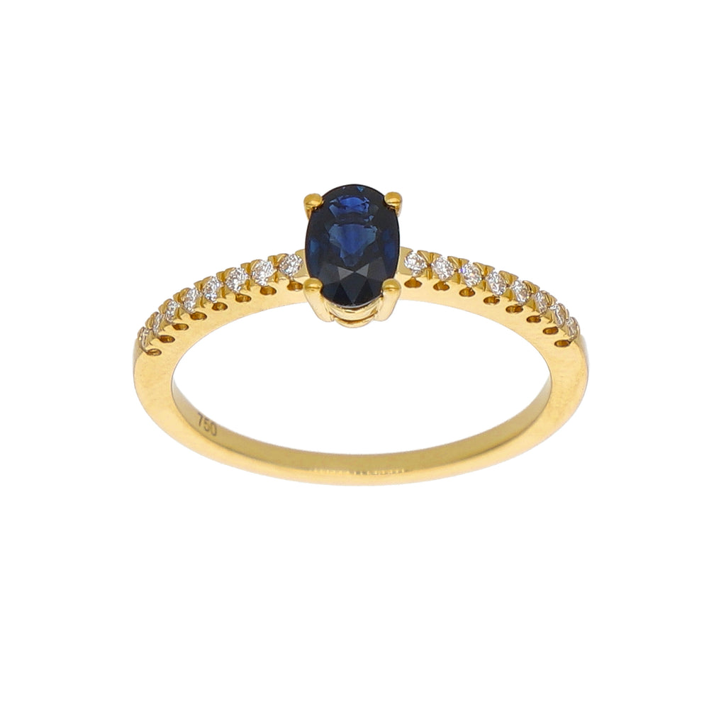 Anillo Oro Amarillo Zafiro Azul y Brillantes AN-14085