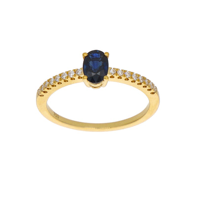 Anillo Oro Amarillo Zafiro Azul y Brillantes AN-14085