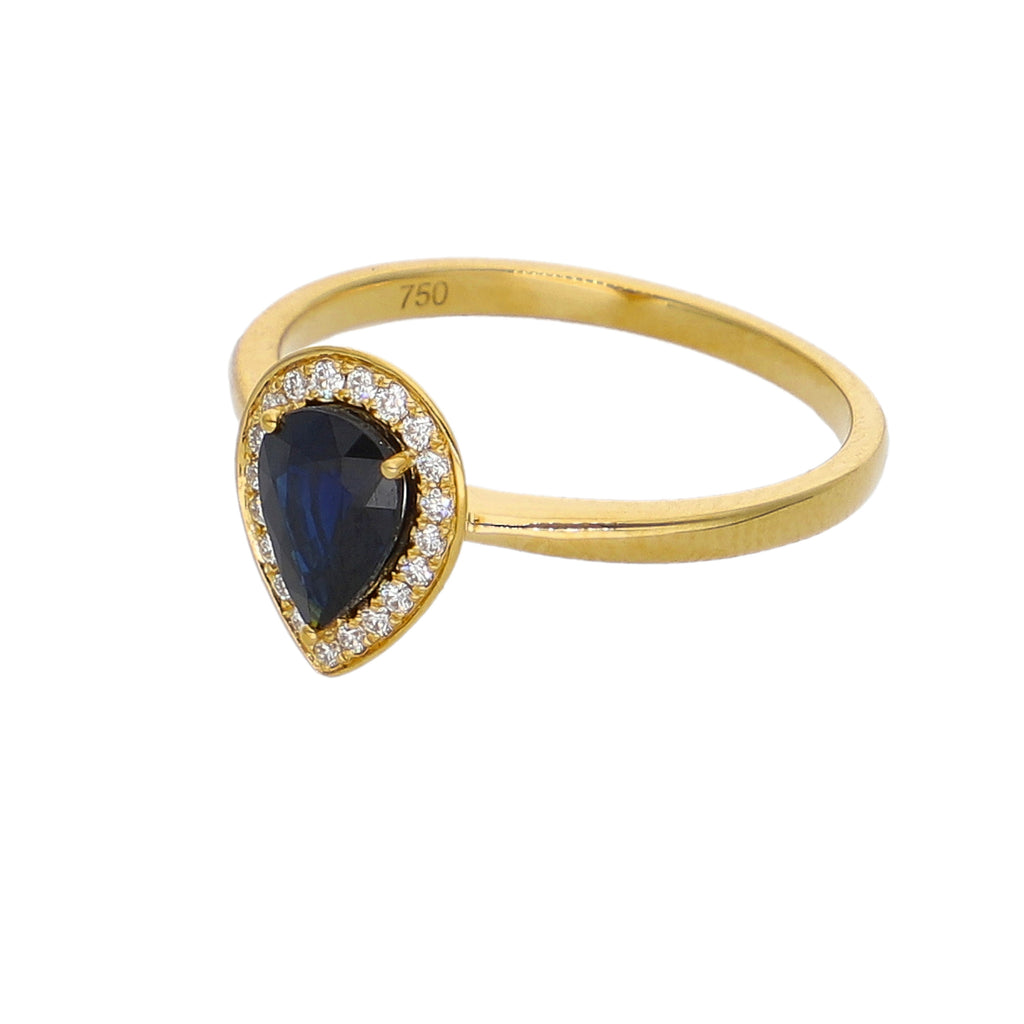 Anillo Oro Amarillo Zafiro Azul y Brillantes AN-14086