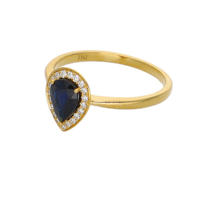Anillo Oro Amarillo Zafiro Azul y Brillantes AN-14086