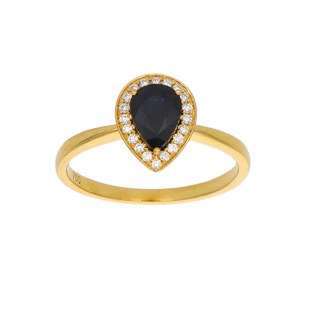 Anillo Oro Amarillo Zafiro Azul y Brillantes AN-14086