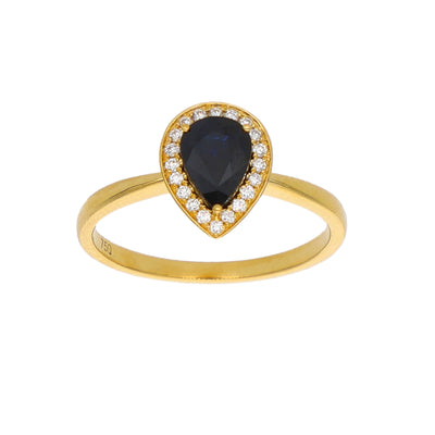 Anillo Oro Amarillo Zafiro Azul y Brillantes AN-14086