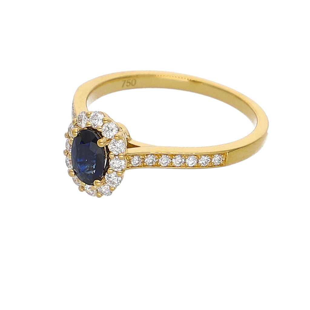 Anillo Oro Amarillo Zafiro Azul y Brillantes AN-14087