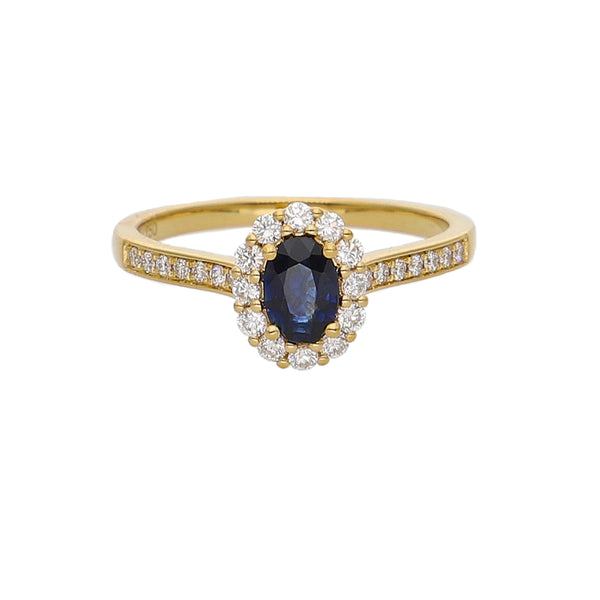 Anillo Oro Amarillo Zafiro Azul y Brillantes AN-14087
