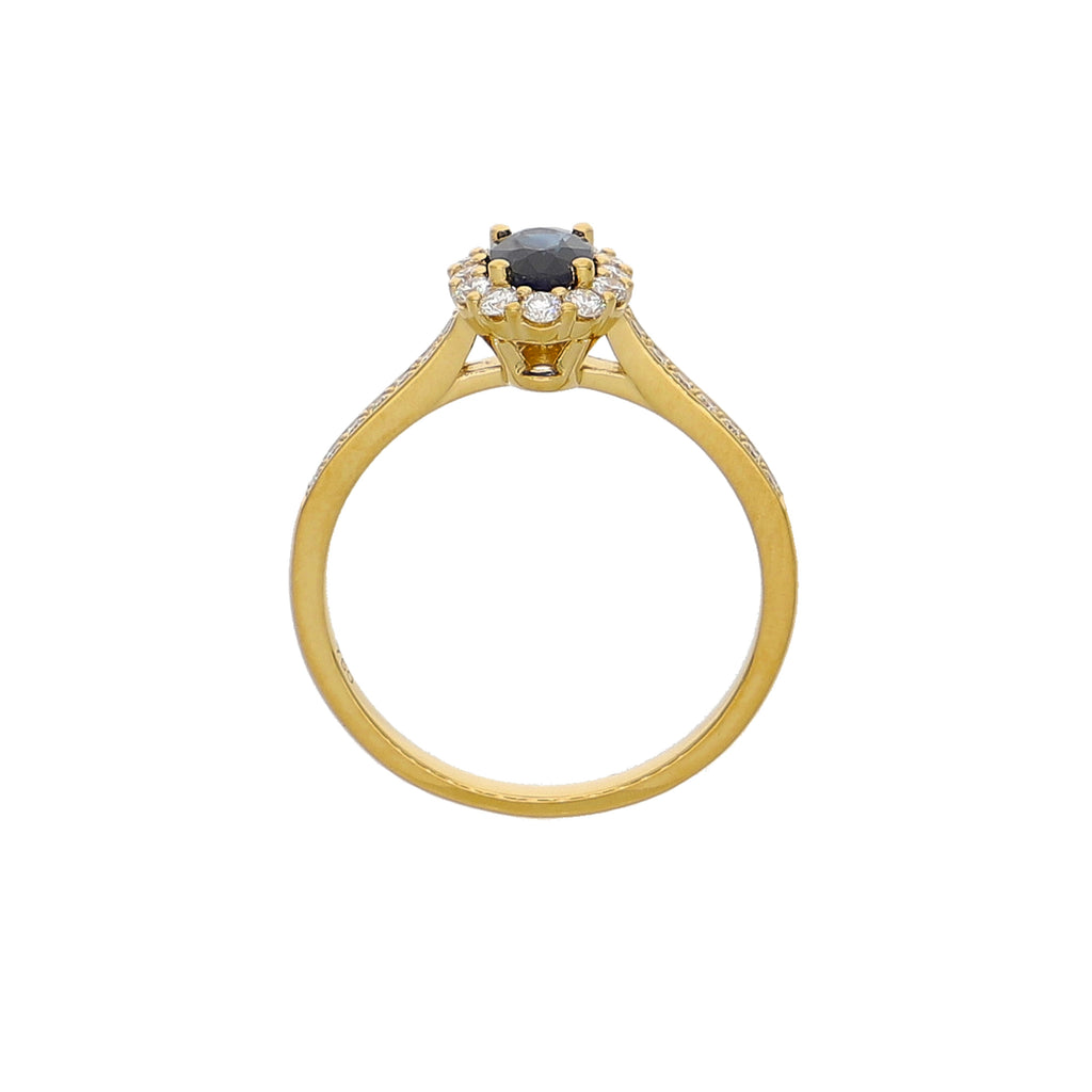 Anillo Oro Amarillo Zafiro Azul y Brillantes AN-14087