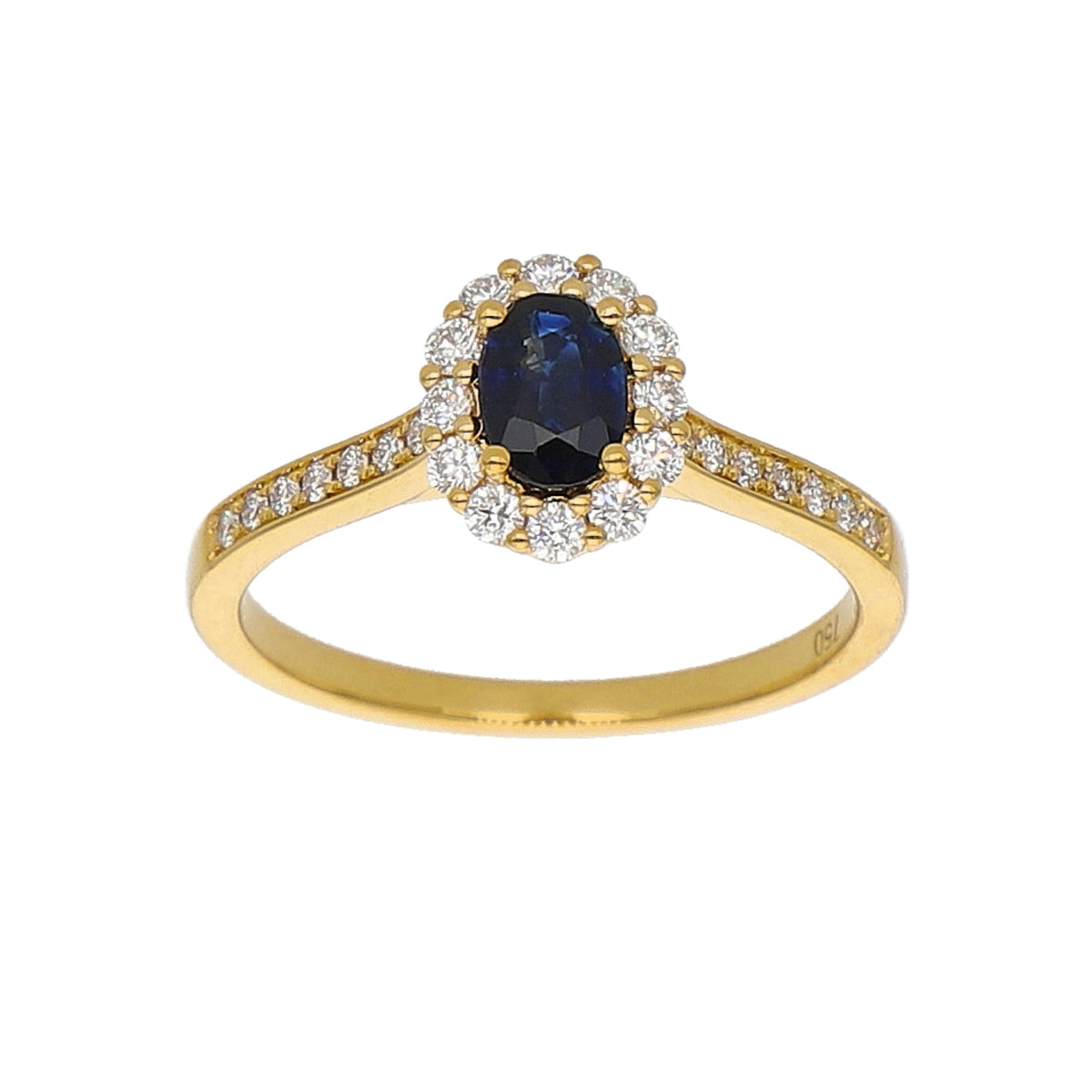 Anillo Oro Amarillo Zafiro Azul y Brillantes AN-14087