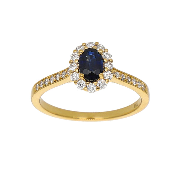 Anillo Oro Amarillo Zafiro Azul y Brillantes AN-14087