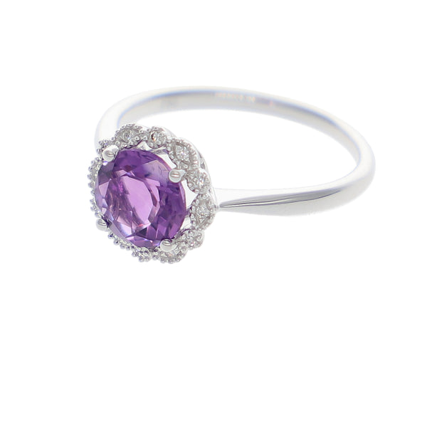 Anillo Oro Blanco, Amatista y Brillantes AN-14089