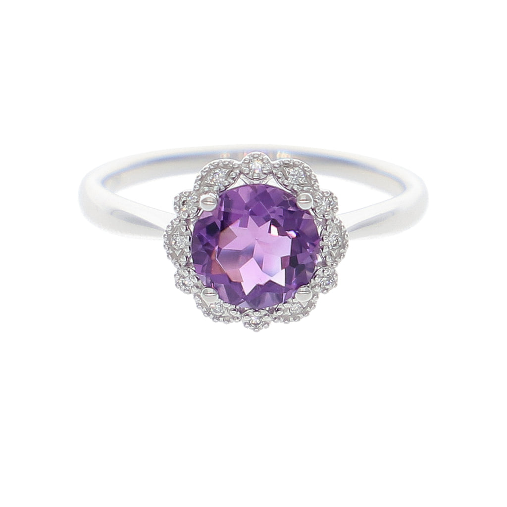 Anillo Oro Blanco, Amatista y Brillantes AN-14089