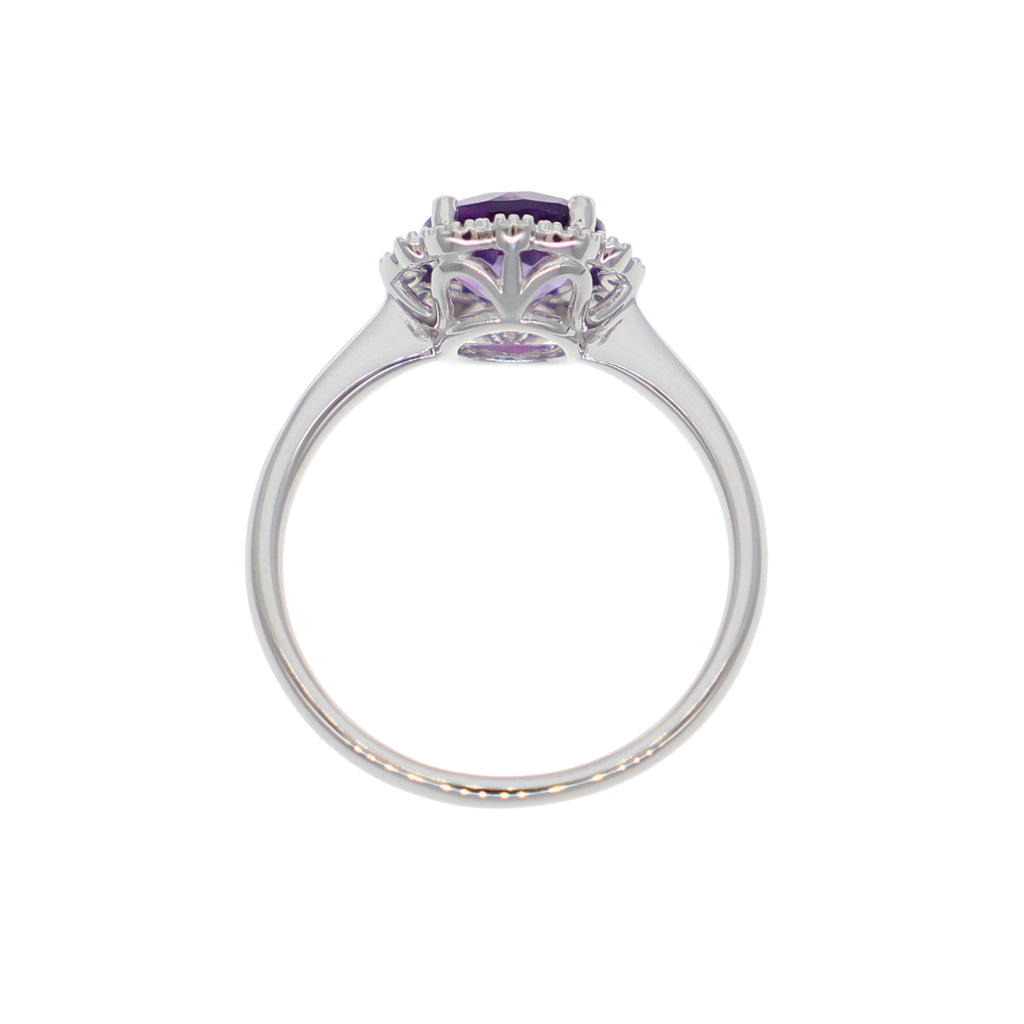 Anillo Oro Blanco, Amatista y Brillantes AN-14089