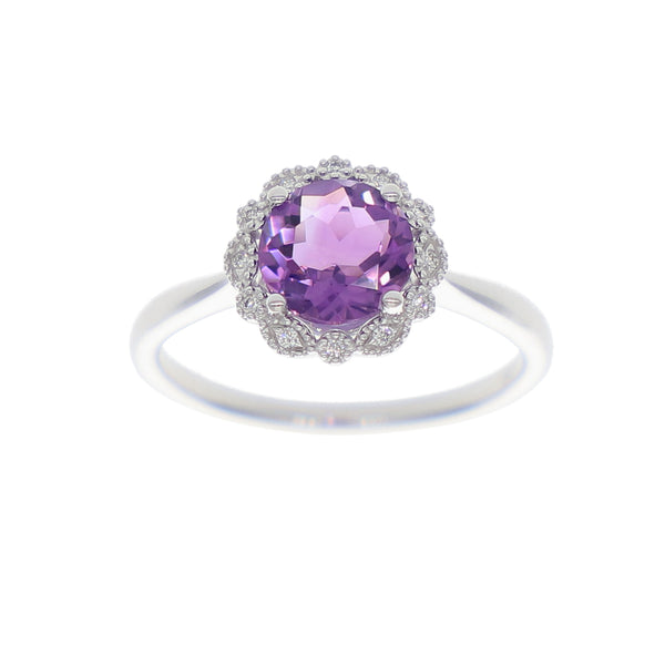 Anillo Oro Blanco, Amatista y Brillantes AN-14089