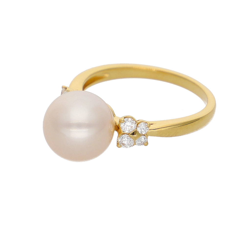 Anillo Oro Amarillo Perla y Brillantes AN-14096