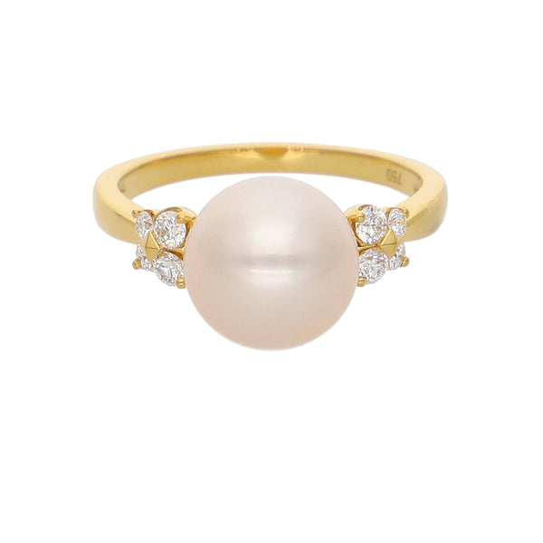Anillo Oro Amarillo Perla y Brillantes AN-14096