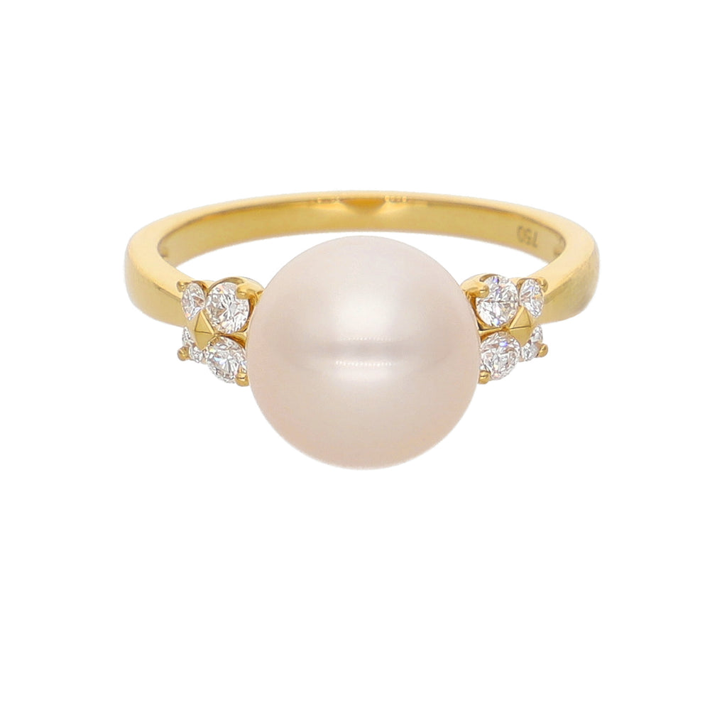 Anillo Oro Amarillo Perla y Brillantes AN-14096