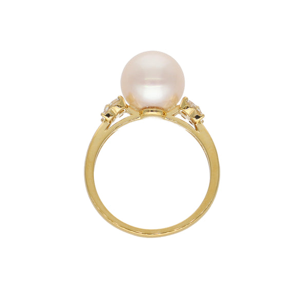 Anillo Oro Amarillo Perla y Brillantes AN-14096