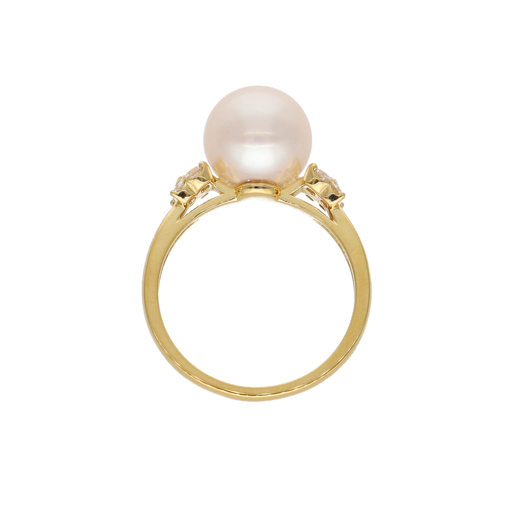 Anillo Oro Amarillo Perla y Brillantes AN-14096