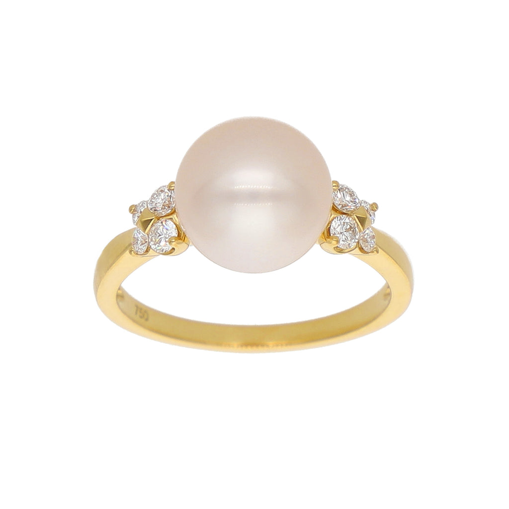 Anillo Oro Amarillo Perla y Brillantes AN-14096