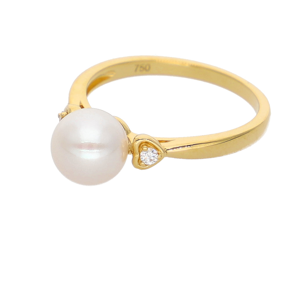Anillo Oro Amarillo Perla y Brillantes AN-14097