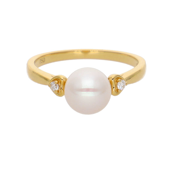 Anillo Oro Amarillo Perla y Brillantes AN-14097