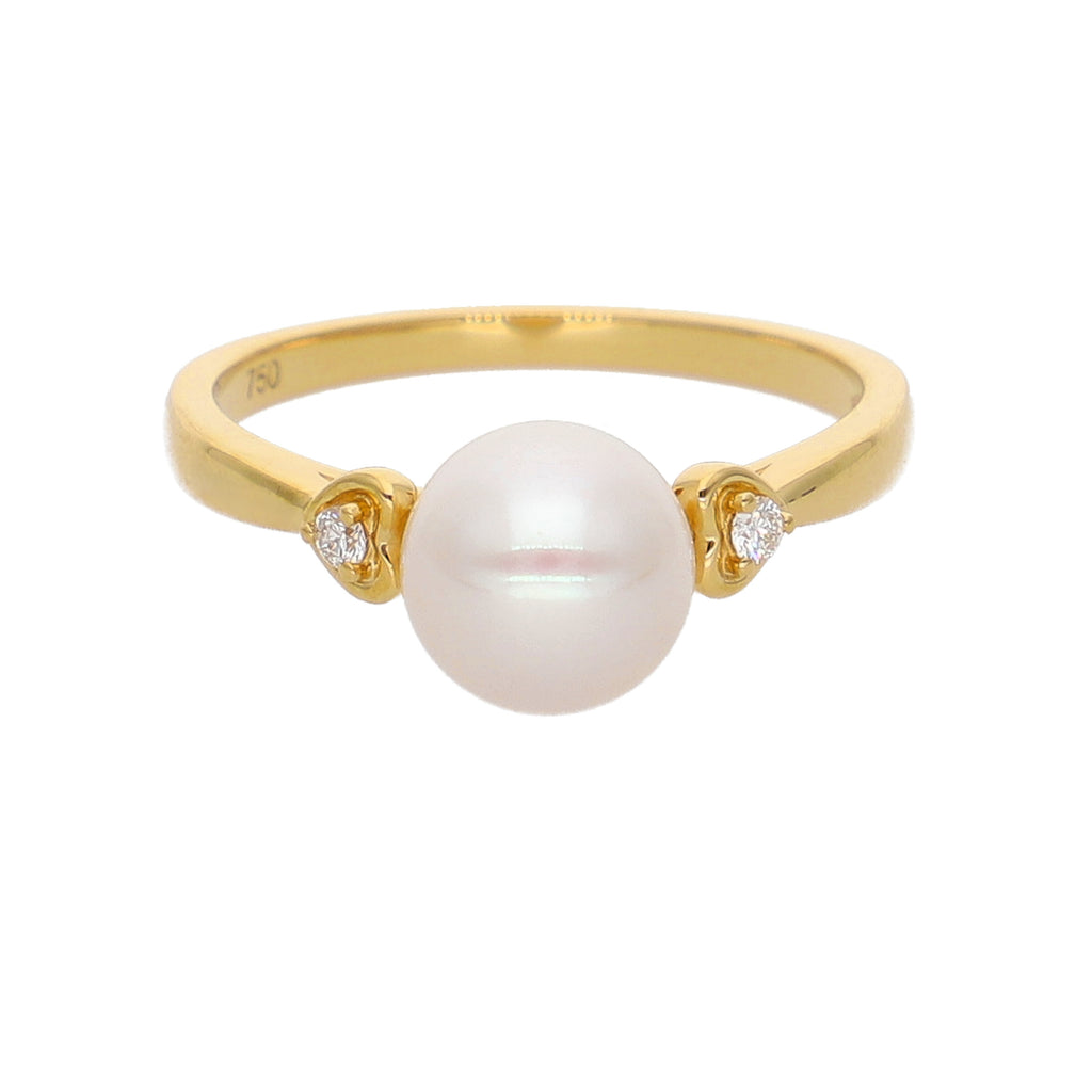 Anillo Oro Amarillo Perla y Brillantes AN-14097
