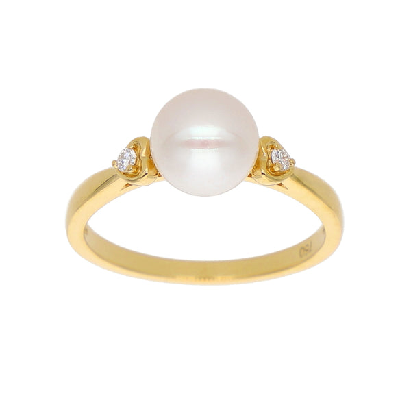 Anillo Oro Amarillo Perla y Brillantes AN-14097