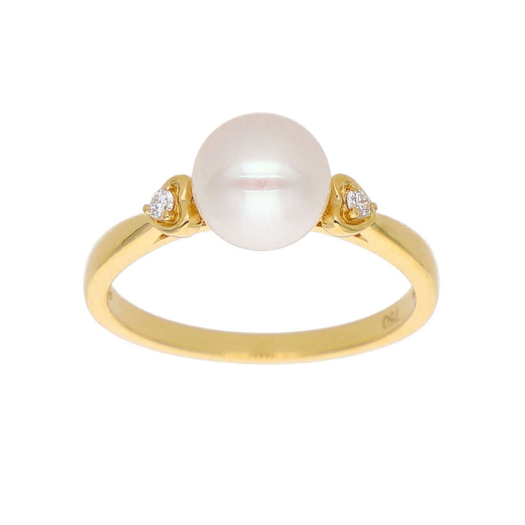 Anillo Oro Amarillo Perla y Brillantes AN-14097