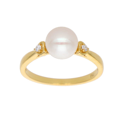 Anillo Oro Amarillo Perla y Brillantes AN-14097