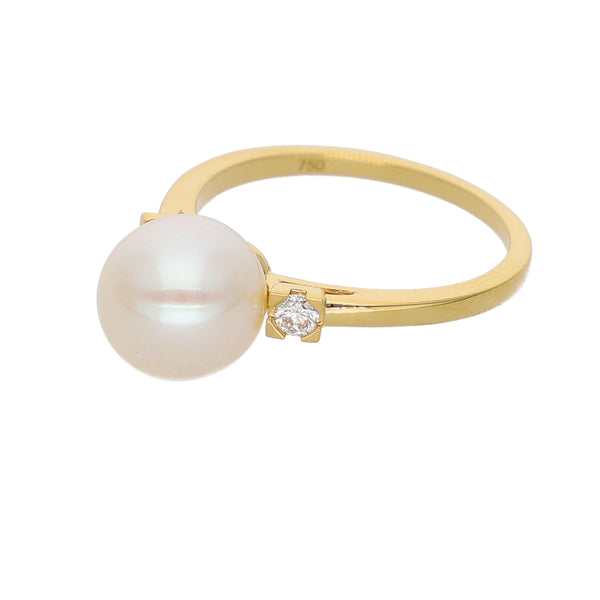 Anillo Oro Amarillo Perla y Brillantes AN-14098