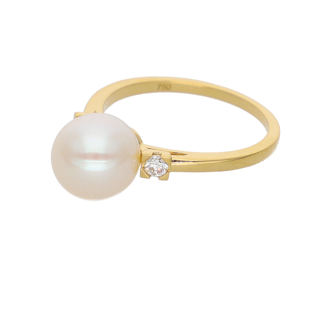 Anillo Oro Amarillo Perla y Brillantes AN-14098