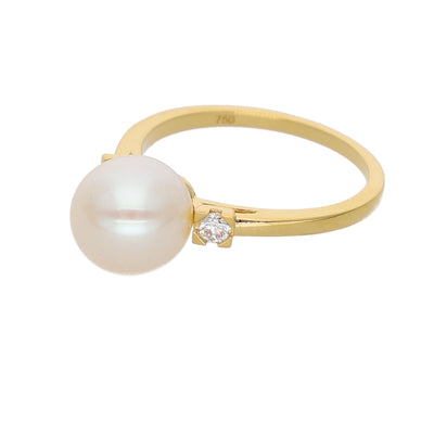 Anillo Oro Amarillo Perla y Brillantes AN-14098