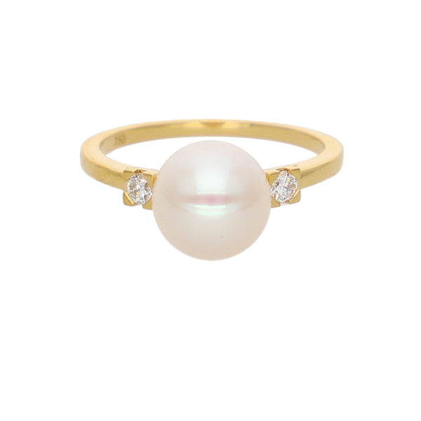 Anillo Oro Amarillo Perla y Brillantes AN-14098