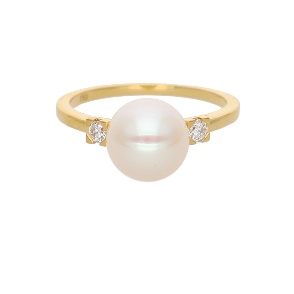 Anillo Oro Amarillo Perla y Brillantes AN-14098