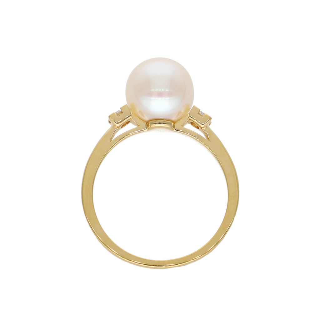 Anillo Oro Amarillo Perla y Brillantes AN-14098