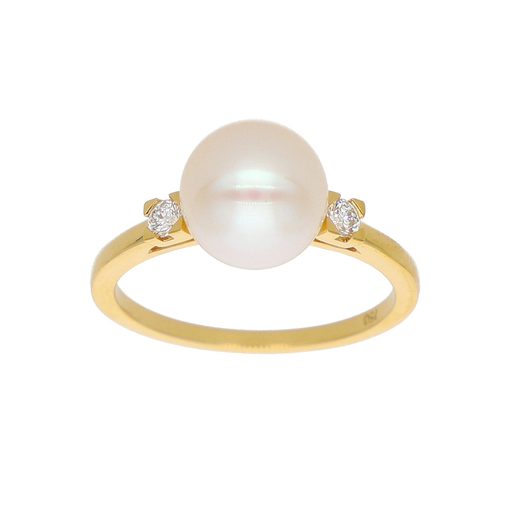 Anillo Oro Amarillo Perla y Brillantes AN-14098