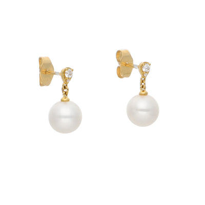 Aros Oro Amarillo Perla y Brillantes AR-14100