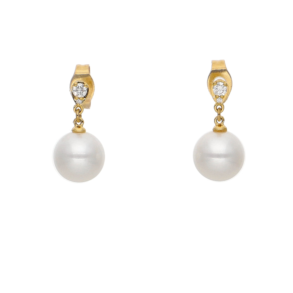 Aros Oro Amarillo Perla y Brillantes AR-14100