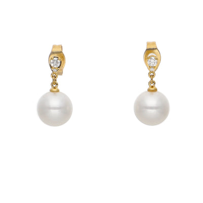 Aros Oro Amarillo Perla y Brillantes AR-14100